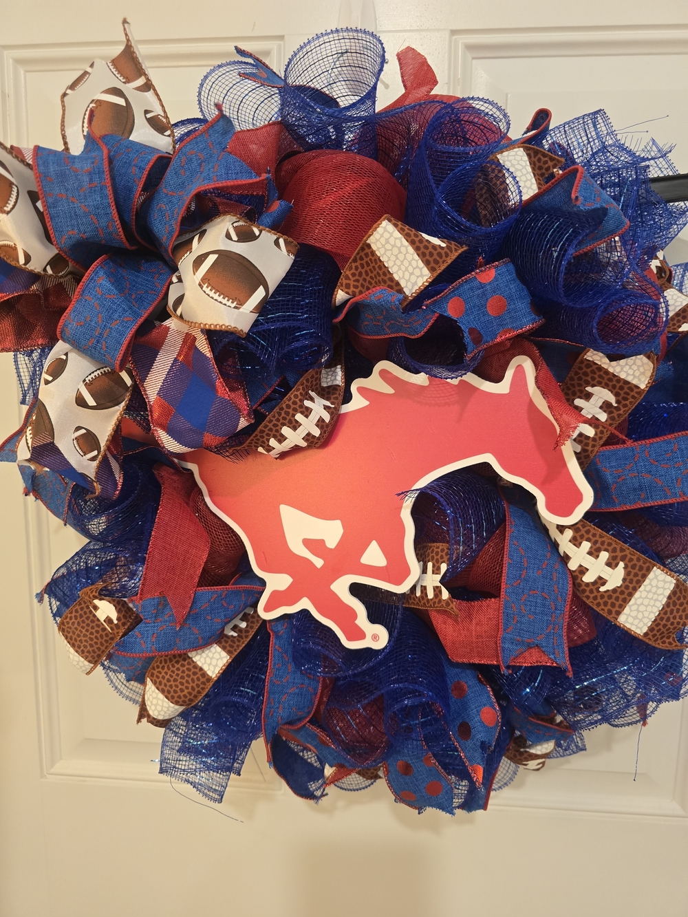 W066 SMU Football WreathHandmade SMU football wreath featuring the team’s